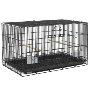 PawHut Gaiola para Pássaros 77x46x45 cm Gaiola de Metal para Pássaros com Bandeja Amovível 2 Poleiros e 2 Comedouros Preto