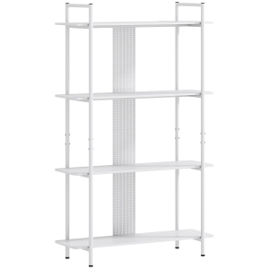 HOMCOM Estante de 4 Níveis Estante para Livros com Painel Perfurado e Estrutura Metálica 100x35x160,5 cm Branco