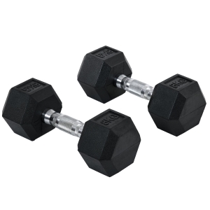 HOMCOM Conjunto de Halteres 16 kg com Barra Metálica e Cabeça Hexagonal Conjunto de Pesos para Treino 30,5x12,7 cm Preto e Prata