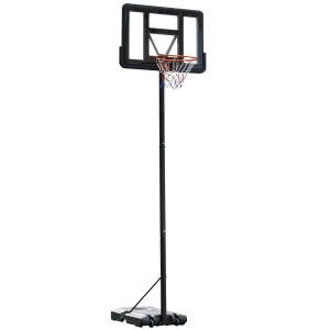 HOMCOM Cesta de Basquetebol com Altura Ajustável 220-365 cm Aro de Basquetebol com Suporte Rodas Base Recarregável Preto