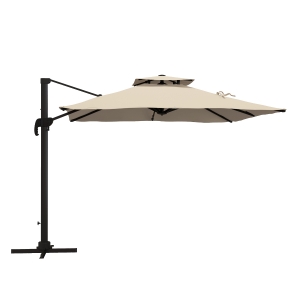 Outsunny Chapéu de Sol de Alumínio Chapéu de Sol Excêntrico com Manivela Teto Duplo Inclinável Mastro Giratório 360° Ø295x270 cm Cáqui