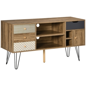 HOMCOM Móvel de TV com Prateleira de Armazenamento 4 Gavetas e Pés de Metal para Televisores de até 50 Polegadas 120x39x64cm Marrom