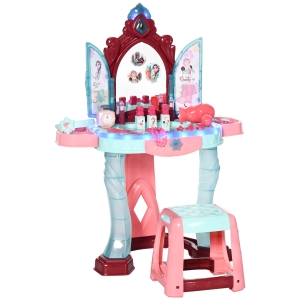 AIYAPLAY Toucador Infantil com Banco Espelho Luz Música e Secador Inclui 31 Acessórios Toucador de Maquilhagem 57x34x73cm Multicor