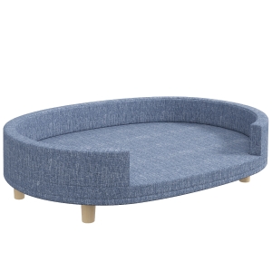 PawHut Sofá para Cães Grandes com Almofada Amovível Capa Lavável e Pés de Madeira Carga 30 kg para Interior 100x70x25 cm Azul