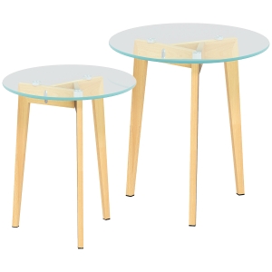 HOMCOM Conjunto de 2 Mesas de Apoio Modernas com Bancada de Vidro Temperado e Estrutura Metálica Ø50x45 cm e Ø40x40 cm Transparente