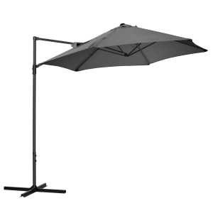 Outsunny Chapéu de Sol de Jardim Chapéu de Sol Excêntrico Rotação 360° com Abertura Manual e Base Cruzada Ø256x245cm Cinza Escuro