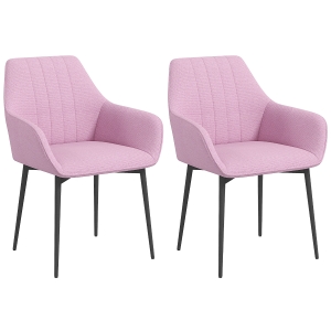 HOMCOM Conjunto de 2 Cadeiras de Sala de Jantar Estofadas em Linho com Encosto e Pés de Metal 59,5x56,5x81 cm Rosa