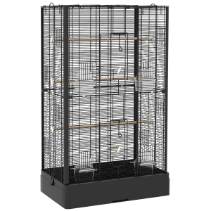 PawHut Gaiola para Pássaros 61x36,5x98 cm com Portas Poleiros Bandeja Removível e Alças para Canários Periquitos Preto