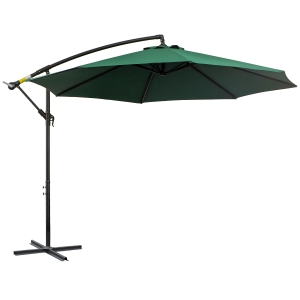 Outsunny Chapéu de Sol de Jardim Ø295x245cm Chapéu de Sol Excêntrico Inclinável com Manivela Base Cruzada Suporte de Aço Verde