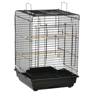 PawHut Gaiola para Pássaros com Teto Abatível 2 Poleiros 2 Comedouros e Bandeja Amovível para Canários Periquitos 40x40x59 cm Preto