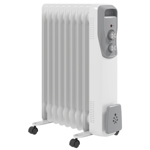 HOMCOM Aquecedor a Óleo Silencioso 2000W Aquecedor Elétrico Baixo Consumo com Rodas Temperatura Ajustável para 25 m² 29x41,5x62 cm Branco