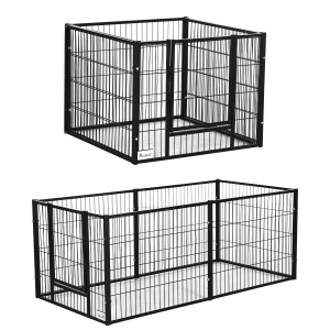 PawHut Parque para Cães de 6 Painéis com Largura Ajustável e Estrutura de Aço 82,5-150x79x61 cm Preto