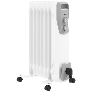 HOMCOM Aquecedor a Óleo Silencioso 1500W Aquecedor Elétrico Baixo Consumo com Rodas Temperatura Ajustável para 20 m² 29x40x62 cm Branco