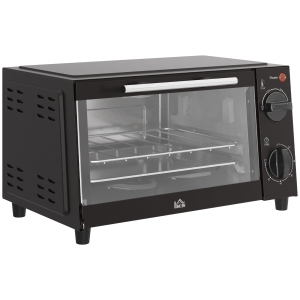 HOMCOM Mini Forno Elétrico 9L com Temperatura Ajustável até 230°C Temporizador 60 min e Bandeja para Assar 35x24,6x20 cm Preto