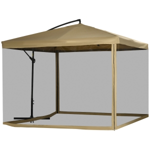 Outsunny Chapéu de Sol de Jardim Chapéu de Sol Excêntrico com Rede Mosquiteira Manivela e Base Cruzada 295x295x260 cm Bege