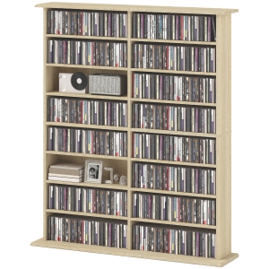 HOMCOM Rangements pour CD et DVD avec 16 compartiments et 12 étagères réglables capacité max. 720 CD/396 DVD et Blu-ray naturel
