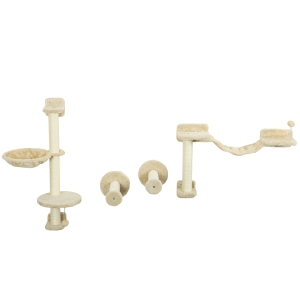PawHut Prateleiras de Escalada para Gatos de Parede com Rede Plataformas Poste de Sisal e Escada 84,5x19x54 cm  Bege