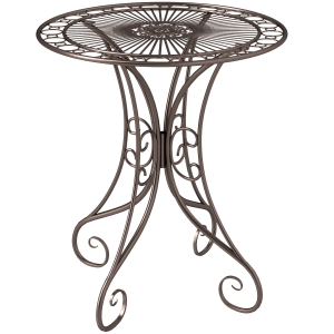 Outsunny Table de jardin ronde Ø 85 cm, table de terrasse cadre en métal, charge de 50 kg, pour intérieur et extérieur, marron
