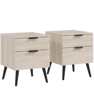 HOMCOM Set de 2 noptiere stil nordic cu sertar și bază înălțată, din lemn, 40x40x50 cm, culoare stejar