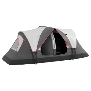 Outsunny Cort de Camping pentru 6 Persoane cu 2 Camere Separate, Poliester și Fibră de Sticlă, 450x215x180 cm, Gri