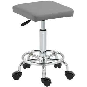 HOMCOM Banco Giratório com Rodas Altura Regulável 50-66 cm Assento Estofado em Imitação de Couro  34x34x50-66 cm Cinzento