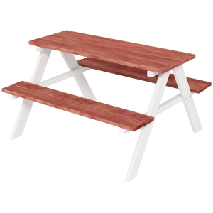 Outsunny Conjunto de Mesa e 2 Bancos Infantil de Madeira Mesa de Piquenique para Crianças de 3-8 Anos 89x79x50 cm Marrom e Branco