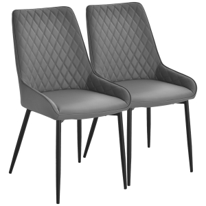 HOMCOM Set of 2 Quilted Dining Chairs Metal Frame Grey