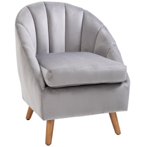 HOMCOM Accent Chair Velvet Grey Solid Wood Armchair