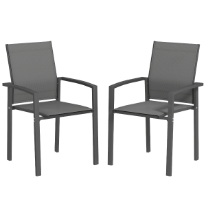 Outsunny Juego de 2 Sillas de Jardín Exterior Apilables con Tela Transpirable Reposabrazos y Respaldo 56x58x89 cm Gris Oscuro