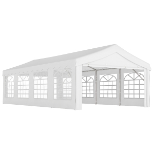 Outsunny Carpa de Jardín 8x4 m Pérgola Cenador Pabellón Cochera Gazebo con 4 Paneles Laterales y 8 Ventanas para Fiestas Blanco