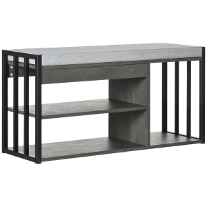 HOMCOM Upholstered Shoe Storage Bench with 3 Shelves Grey