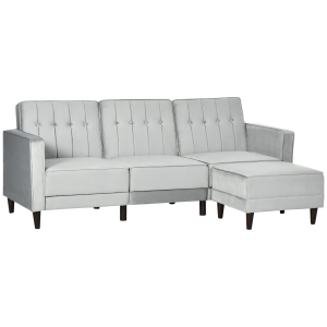 HOMCOM L Shape Sofa Bed Set 3-Seater with Ottoman Light Grey