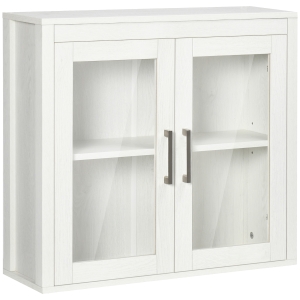 kleankin Armario de Baño de Pared con Puertas de Vidrio y Estante Ajustable Mueble Colgante Moderno 60x19,5x54 cm Blanco