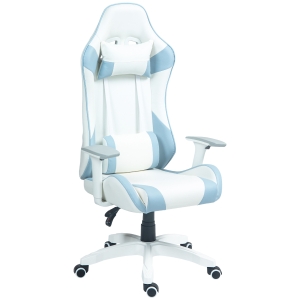 HOMCOM Silla Gamer con Cojín Lumbar Reposabrazos Ajustable Reposacabezas Extraíble y Altura Ajustable 67x60x120-128 cm Azul