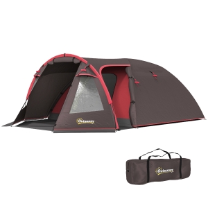 Cort de Camping Outsunny de 2-4 Persoane cu Camere Separate, Impermeabil cu Uși Duble, Gri