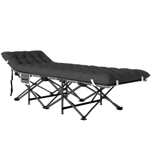 Outsunny Lit de camping pliable avec matelas robuste et portable avec sac de transport et pieds antidérapants, noir