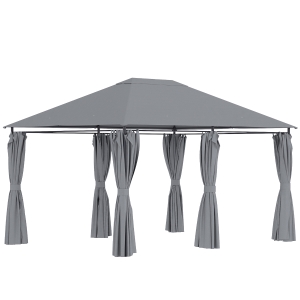 Outsunny Tonnelle de jardin barnum pavillon style colonial double-toit toiles latérales amovibles 4 x 3 x 2,72 m gris