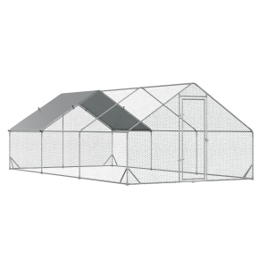 PawHut Gallinero para Exterior Jaula para Gallinas de Acero Galvanizado con Cubierta de PE y Cerradura 3x6x2 m Plata