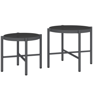 Outsunny Lot de 2 tables basse gigogne de jardin tables basses de jardin avec plateau en verre trempé, cadre en aluminium noir