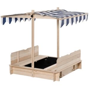 Outsunny Arenero Infantil con Toldo Ajustable en Altura 2 Bancos y Respaldos Desmontables para Patio 106x106x115 cm Natural