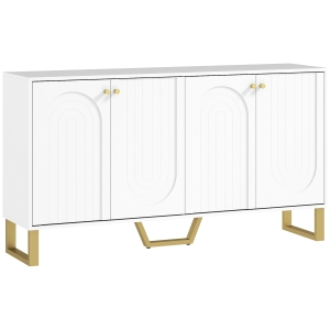HOMCOM Aparador con 4 Puertas Arqueadas Estantes Ajustables y Patas Doradas 140,8x35x77,5 cm Blanco