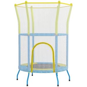 AIYAPLAY Trampolín Infantil de Interior con Red de Seguridad Cuerdas Elásticas y Barras Acolchadas 3-6 Años Ø140x190cm Azul Claro