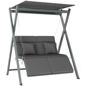 Outsunny Columpio de Jardín de 2 Plazas Convertible en Cama con Toldo Ajustable UV30+ y Cojines 142x130x168 cm Gris Oscuro