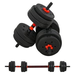 HOMCOM Juego de Mancuernas de 25 kg 2 en 1 de Dumbbell con Barras Conexión y Barra de Extensión Entrenamiento de Fuerza y Levantamiento de Pesas Negro