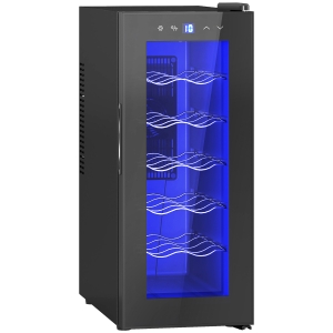HOMCOM Frigider Termoelectric Dublu pentru 12 Sticle de Vin cu Ușă de Sticlă și Lumină LED, 26,5x51,5x65 cm, Negru