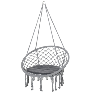 Outsunny Silla Colgante Redondo de Ø60 cm Silla Hamaca Columpio con Cojín y Cuerda de Algodón para Interior y Exterior 80x80x42 cm Gris