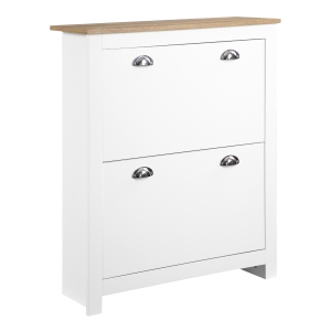 HOMCOM Dulap pentru pantofi Slim cu 2 sertare rabatabile și raft reglabil pentru 12 perechi de pantofi, 79x23x90,5 cm, alb