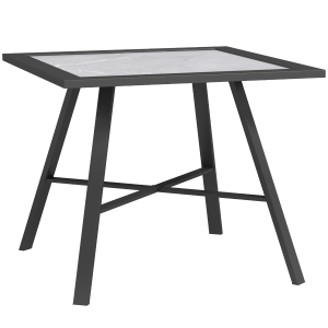 Outsunny Mesa Auxiliar de Jardín con Encimera de Aspecto Piedra Gris y Estructura Negra 55x55x46 cm Mesita de Exterior Compacta