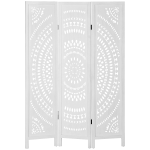 HOMCOM Paravan Separator de Interior Pliabil cu 3 Panouri din Lemn Sculptat, 120x170cm, Alb