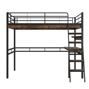 Letto a soppalco 90×200 cm, con scrivania e scaffali, senza materasso, Nero
